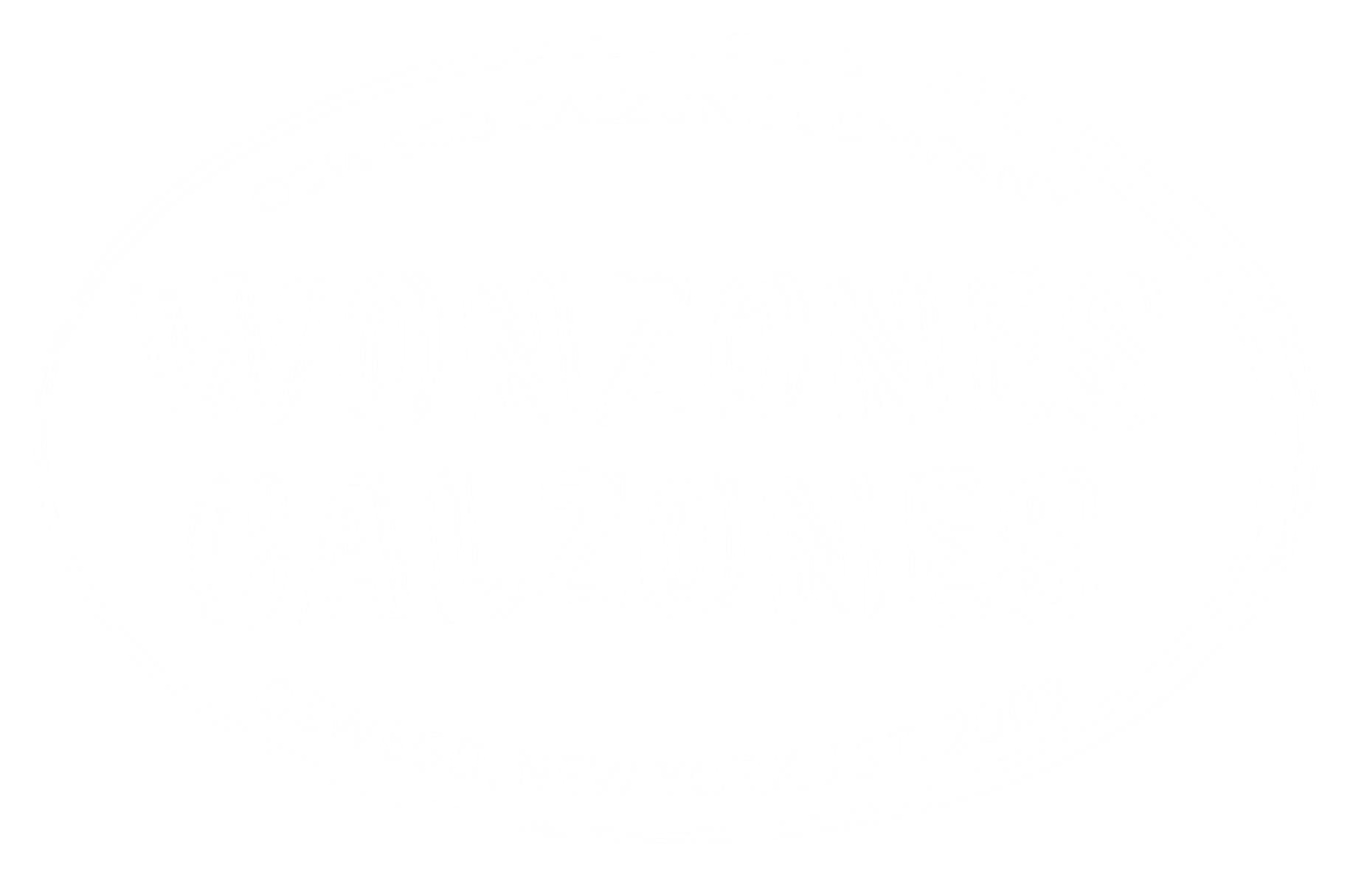 The Wonzones Calzones logo, simply a circle around the words Wonzones Calzones.