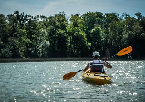 Dominic Mathiang in a kayak