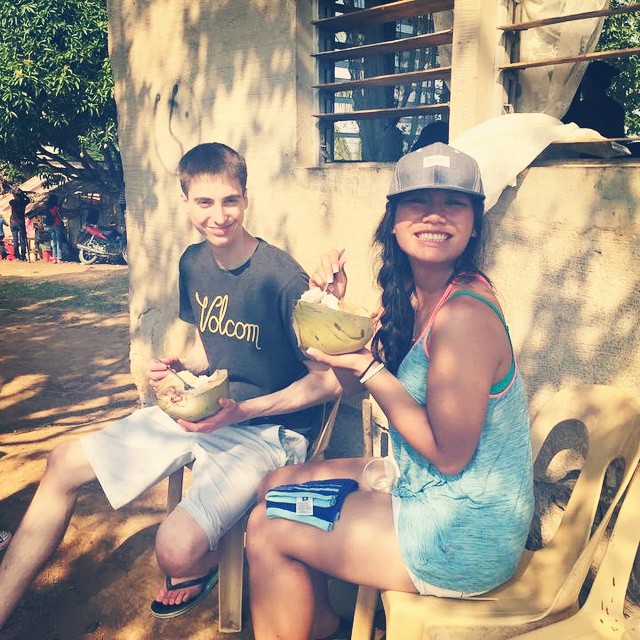 Kate and I eating coconuts in the Philippines